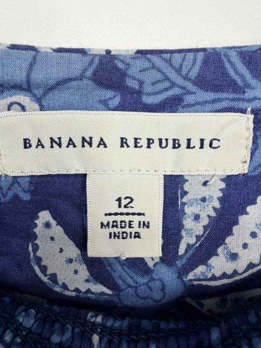 Banana Republic Floral Print Smocked Pleated Mini Skater Skirt Blue 12 #A2438 - Picture 4 of 6
